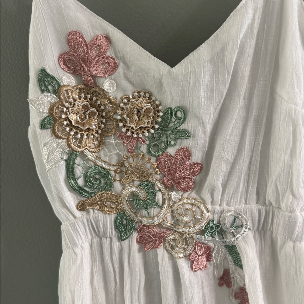 Say What? White Maxi Dress with Floral Embroidery - Picture 4 of 8